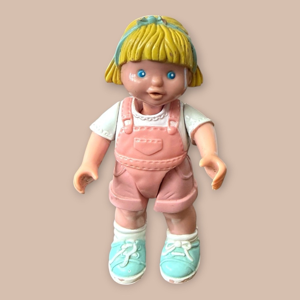 Fisher Price Loving Family Dollhouse GIRL Child Sister 1993 BLONDE Pink Overalls